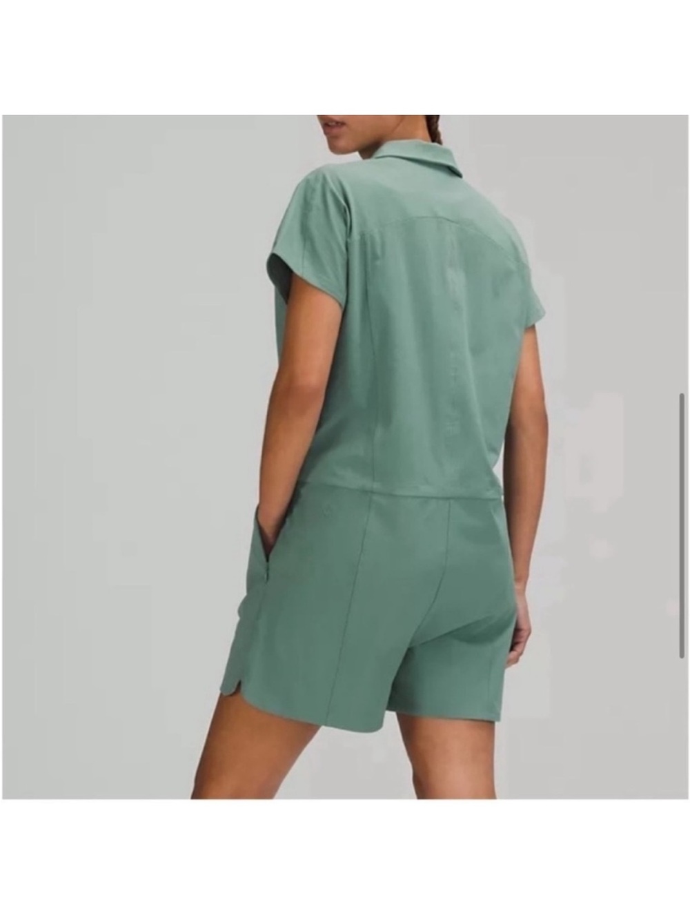 Lululemon Romper Women Pockets Short Sleeve Teal Color Stretch Rib - Picture 2 of 10